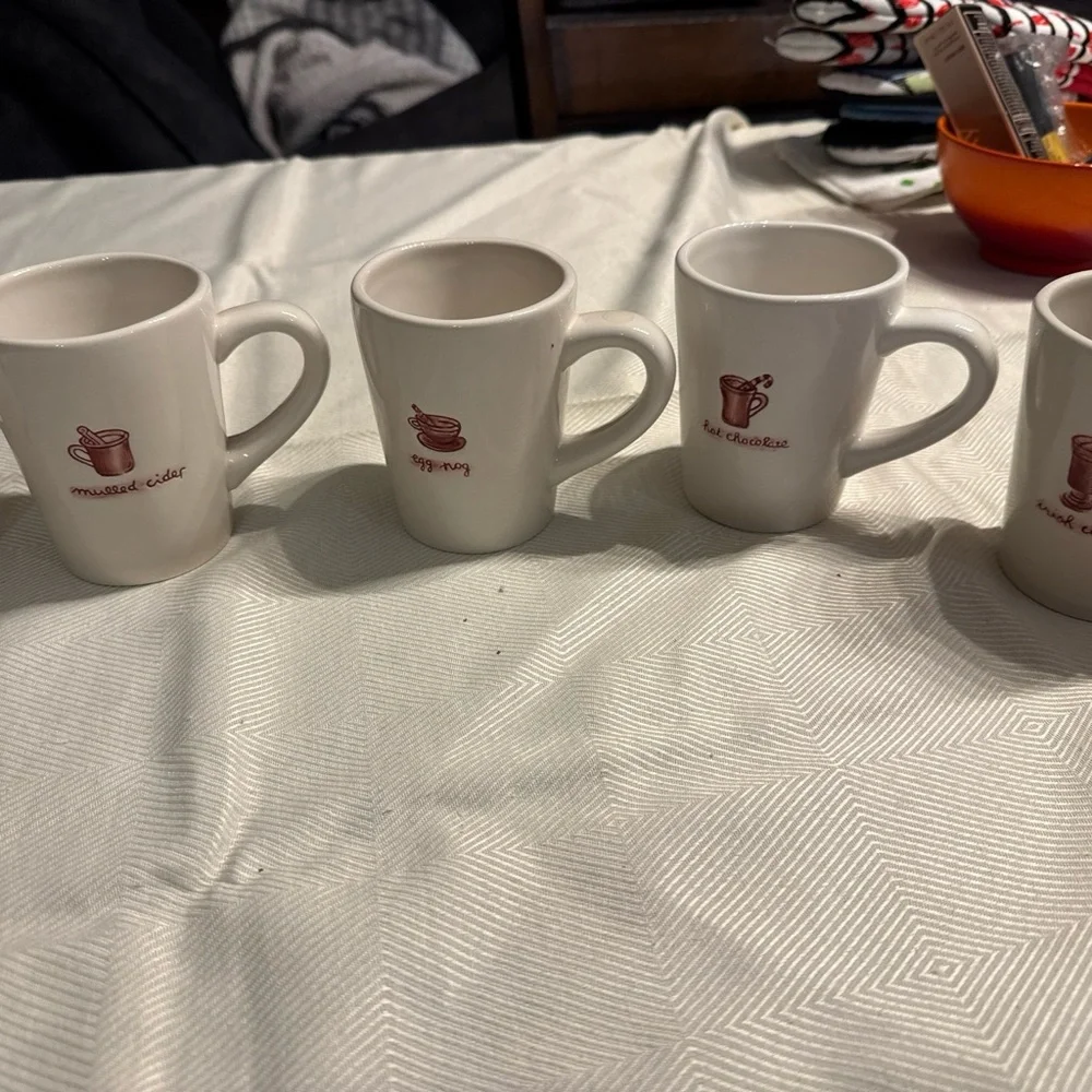 White Ceramic Mug Set with Red Accents Williams Sonoma